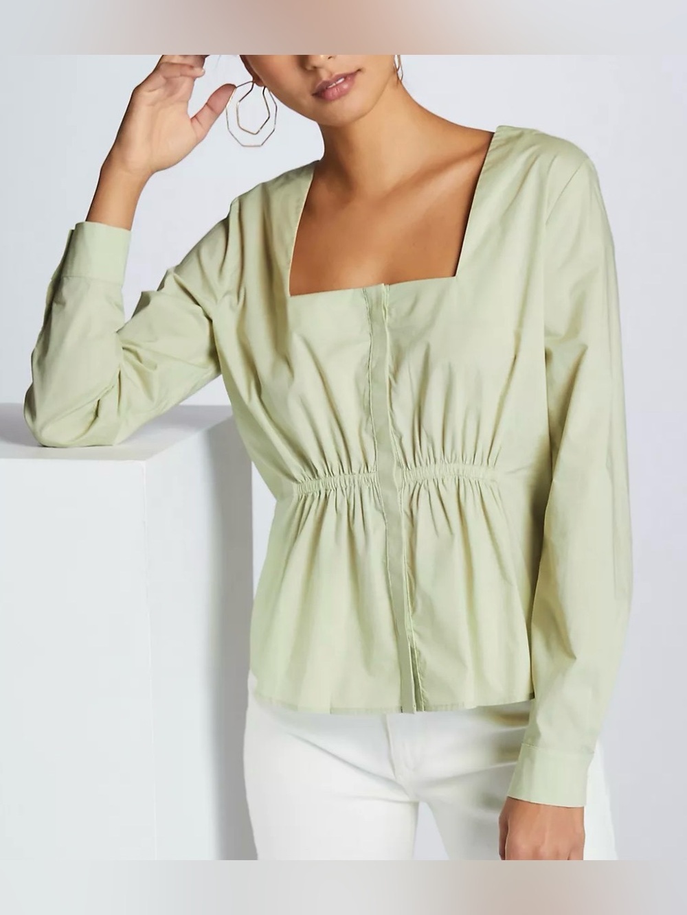 Anthropologie Women’s Harshman Babydoll Emerald Mint Blouse NWT Size L Sku #212